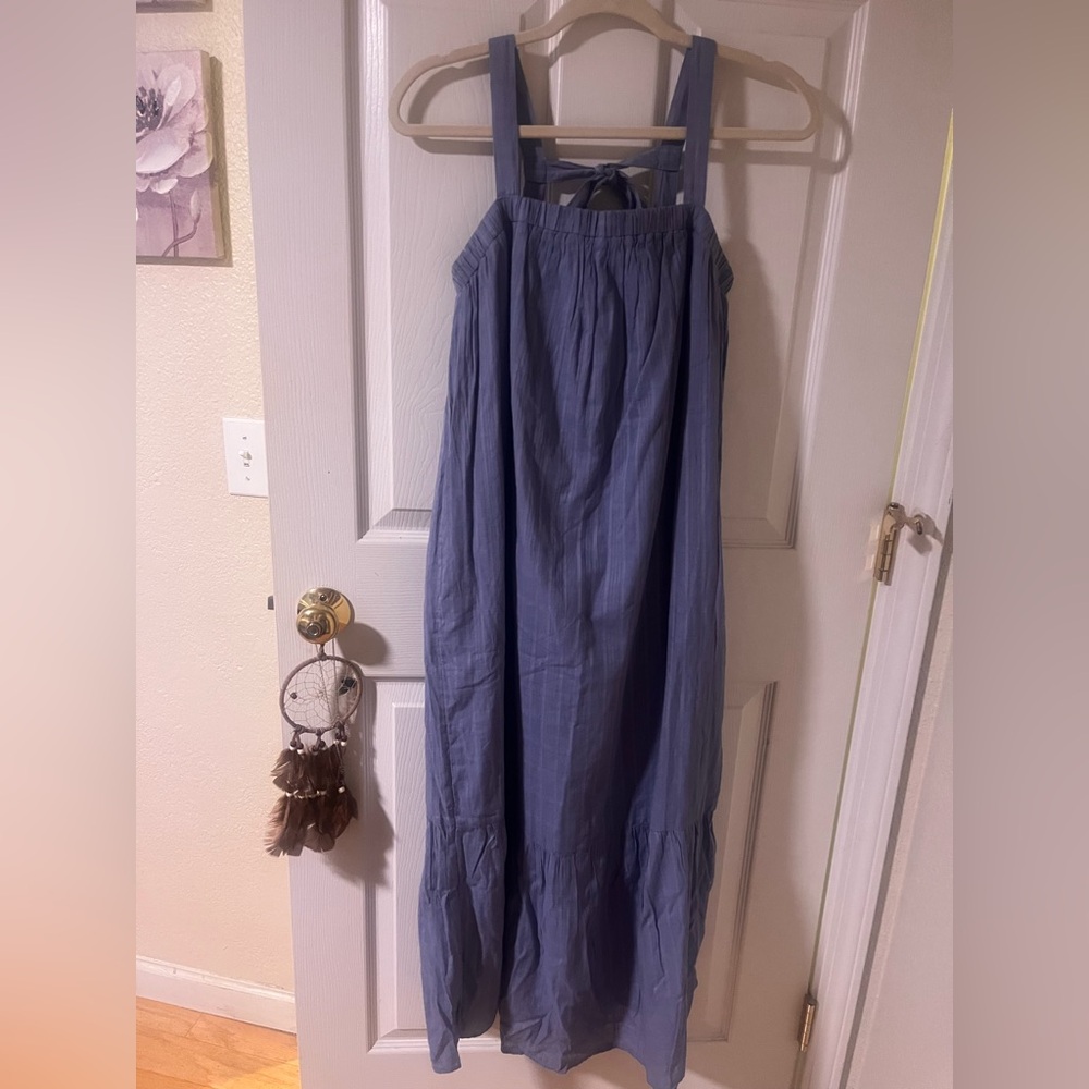 Blue Pleated Maxi Skirt Boho Casual Resort Wear Size